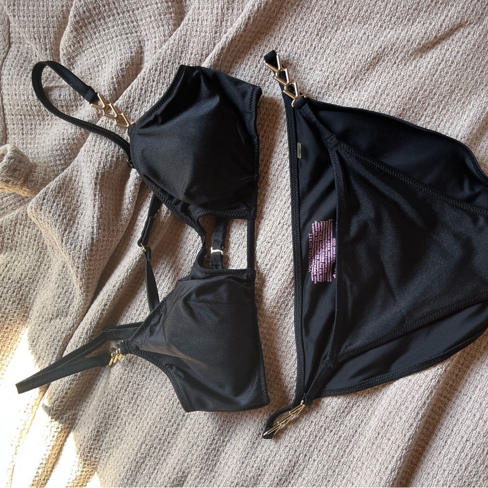 Victoria's Secret Black Bikini Set with Gold Chain Accent